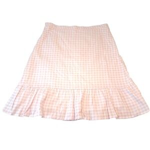 Draper James RSVP Ruffle Hem Skirt Women's 10 Gingham Checks Pink Linen Blend